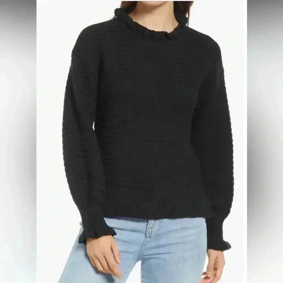 Madewell Sweaters - [S]Madewell Black Ruffle-Neck Pullover Sweater in  Cotton-Merino Yarn